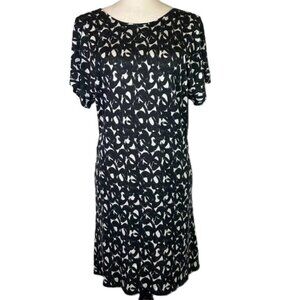 Garnet Hill Silk Cotton Soft Knit Dress Abstract Pattern Black White Size S
